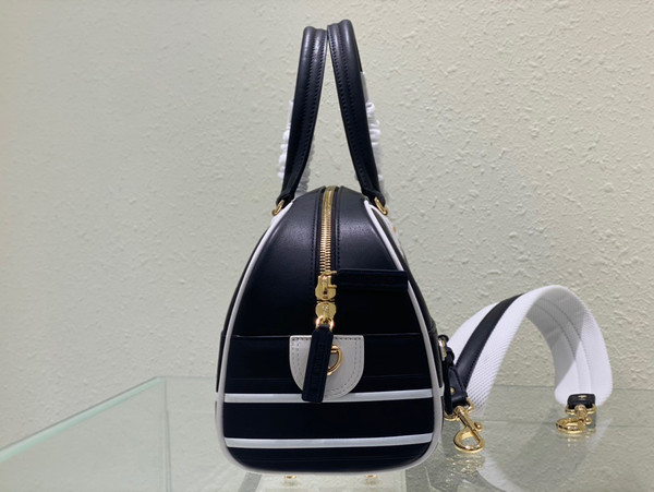 Christian Dior SMALL DIOR VIBE ZIP BOWLING BAG Black and White Smooth Calfskin