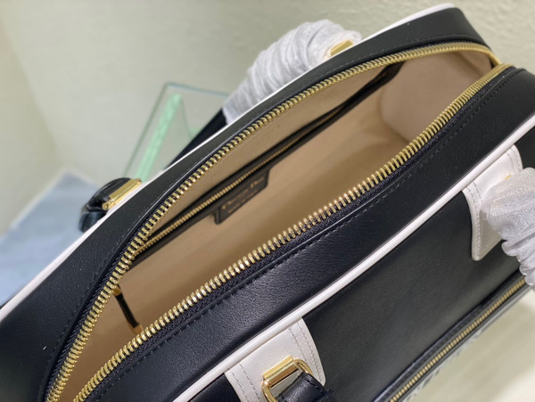 Christian Dior SMALL DIOR VIBE ZIP BOWLING BAG Black and White Smooth Calfskin