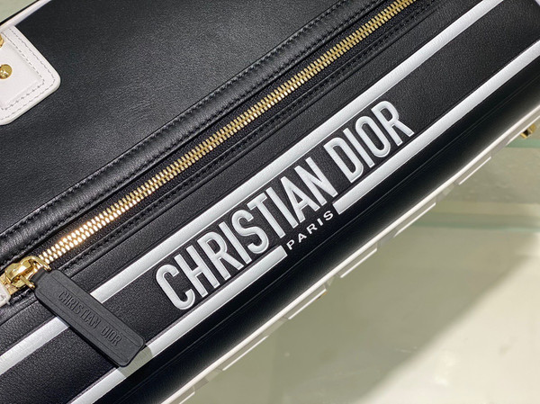 Christian Dior SMALL DIOR VIBE ZIP BOWLING BAG Black and White Smooth Calfskin