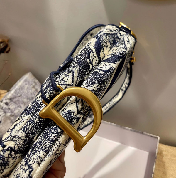 Christina Dior SADDLE BAG Blue Toile de Jouy Embroidery