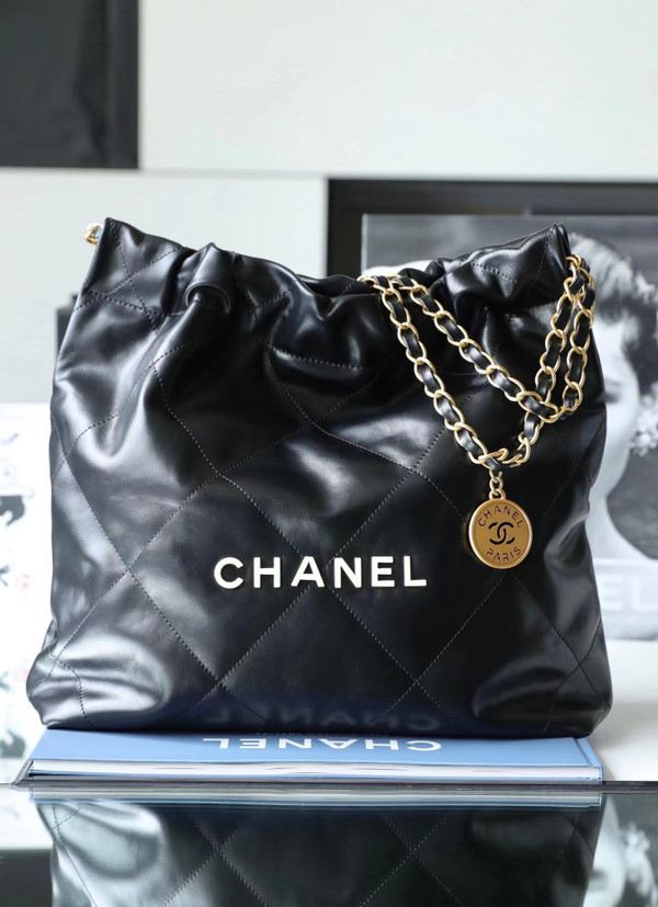 CHANEL 22 SMALL HANDBAG WHITE ENAMEL LOGO