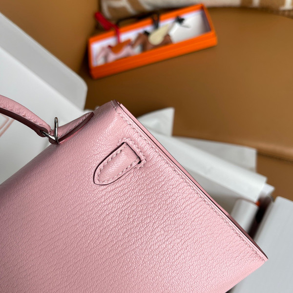 Hermès 3Q Sakura Mini Kelly II Chevre  Mysore Leather Palladium  hardware