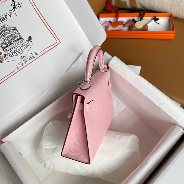 Hermès 3Q Sakura Mini Kelly II Chevre  Mysore Leather Palladium  hardware