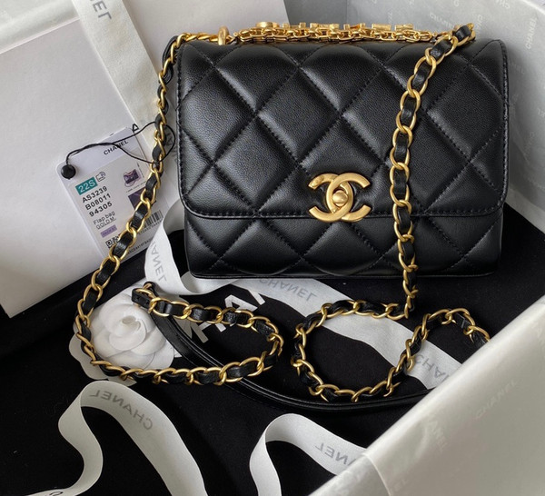 Chanel Diamanté & Gold Metal MINI FLAP BAG 2022 BLACK