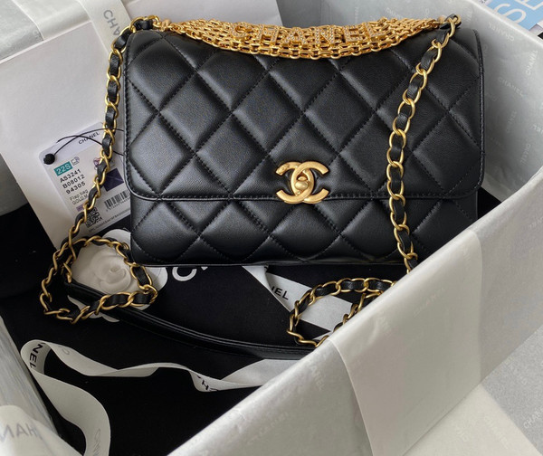 Chanel Diamanté & Gold Metal SMALL FLAP BAG 2022 BLACK