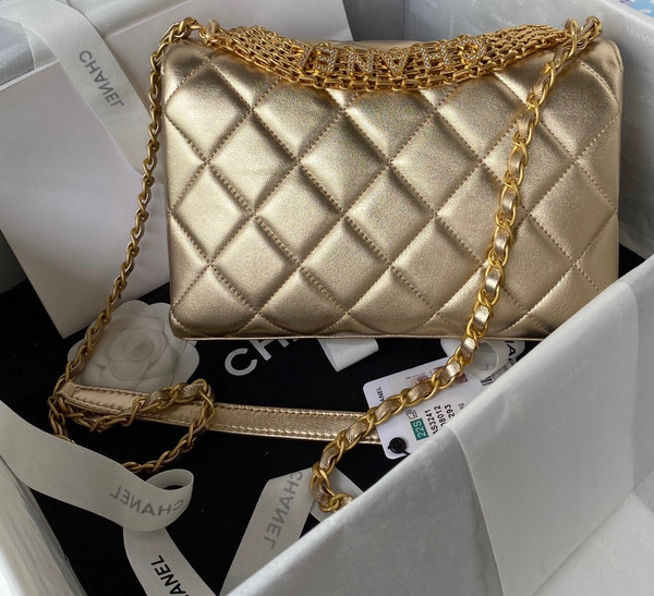 Chanel Diamanté & Gold Metal SMALL FLAP BAG 2022 GOLD