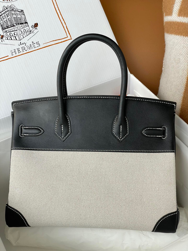 Hermès Birkin 30 Bag Toile Black Swift Leather