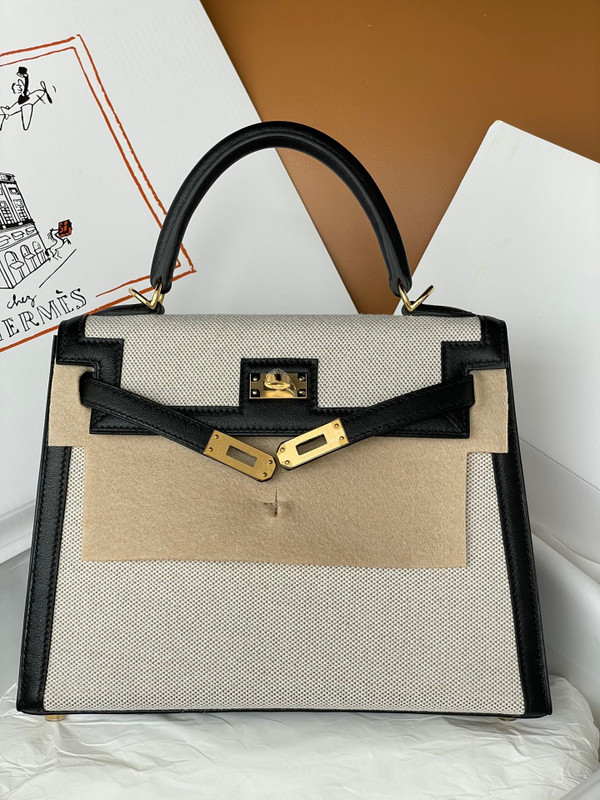 Hermès Kelly Sellier 25 Toile and Swift Gold Hardware