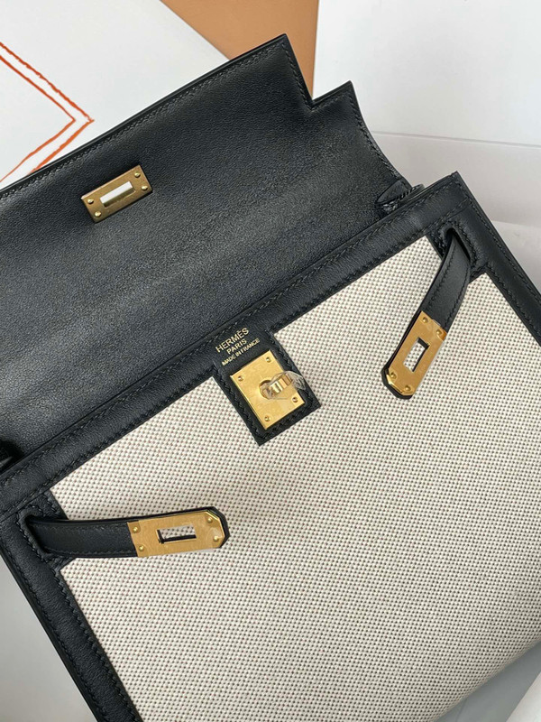 Hermès Kelly Sellier 25 Toile and Swift Gold Hardware