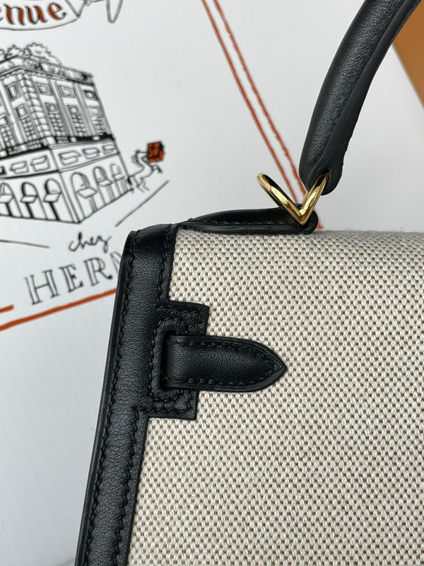 Hermès Kelly Sellier 25 Toile and Swift Gold Hardware