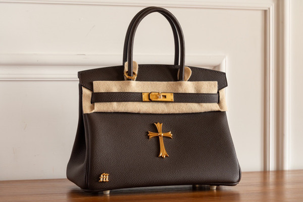 Hermes x Chrome Hearts Limited Edition Ebene Togo Birkin 30 Gold Hardware with Chrome Hearts Aged Gold Charms