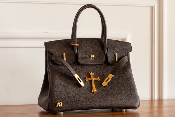 Hermes x Chrome Hearts Limited Edition Ebene Togo Birkin 30 Gold Hardware with Chrome Hearts Aged Gold Charms