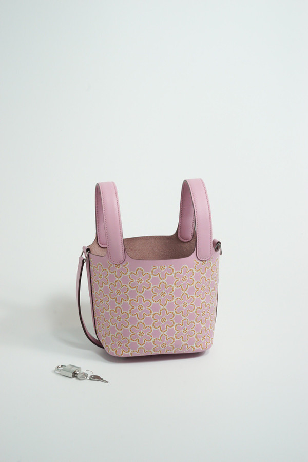 Hermes Limited Edition Picotin Lock Micro Mini 14 Bag Sakura Pink Swift Tote Palladium Hardware
