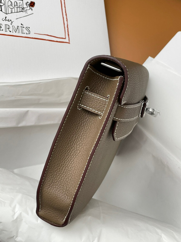 Hermes Kelly Depeches 25 Pochette Etoupe Epsom Palladium Hardware