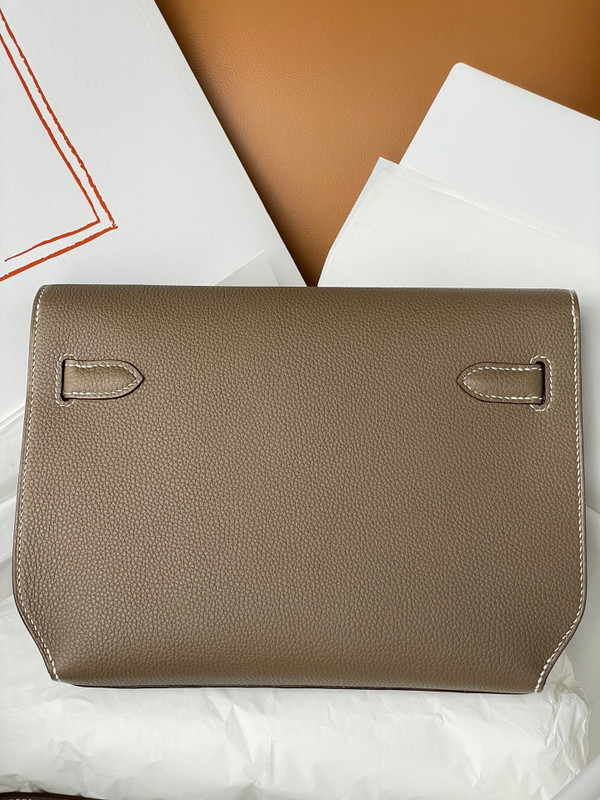 Hermes Kelly Depeches 25 Pochette Etoupe Epsom Palladium Hardware