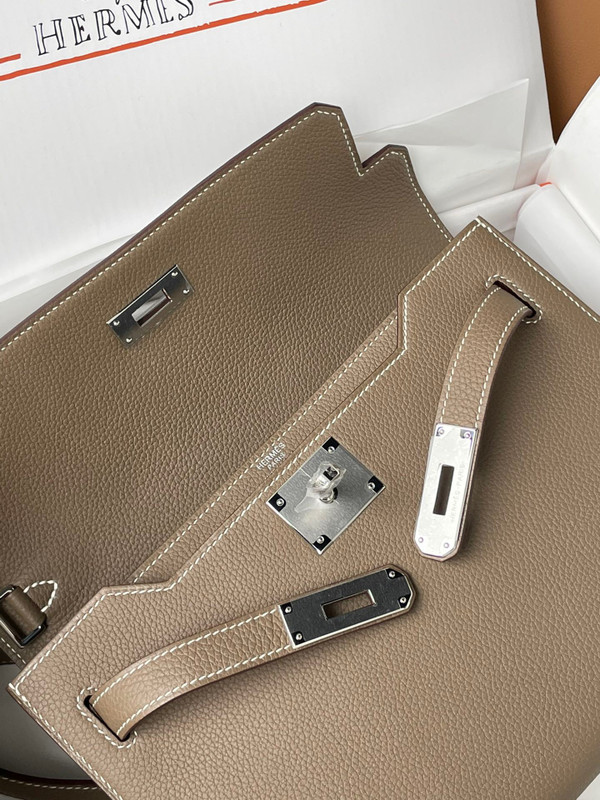 Hermes Kelly Depeches 25 Pochette Etoupe Epsom Palladium Hardware