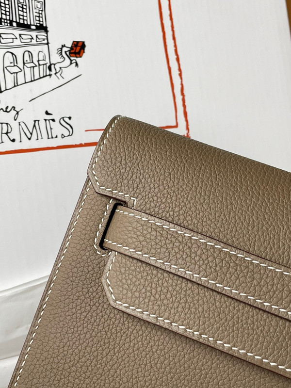 Hermes Kelly Depeches 25 Pochette Etoupe Epsom Palladium Hardware