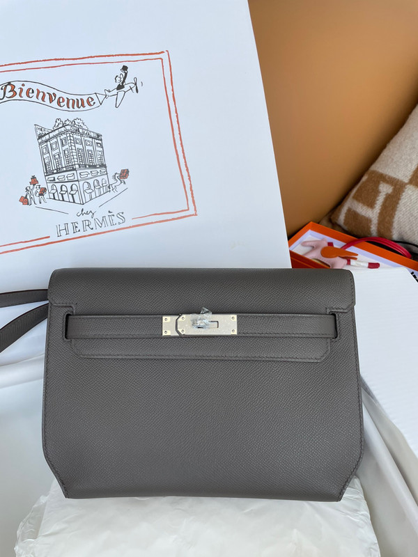 Hermes Kelly Depeches 25 Pochette Graphite Epsom Palladium Hardware