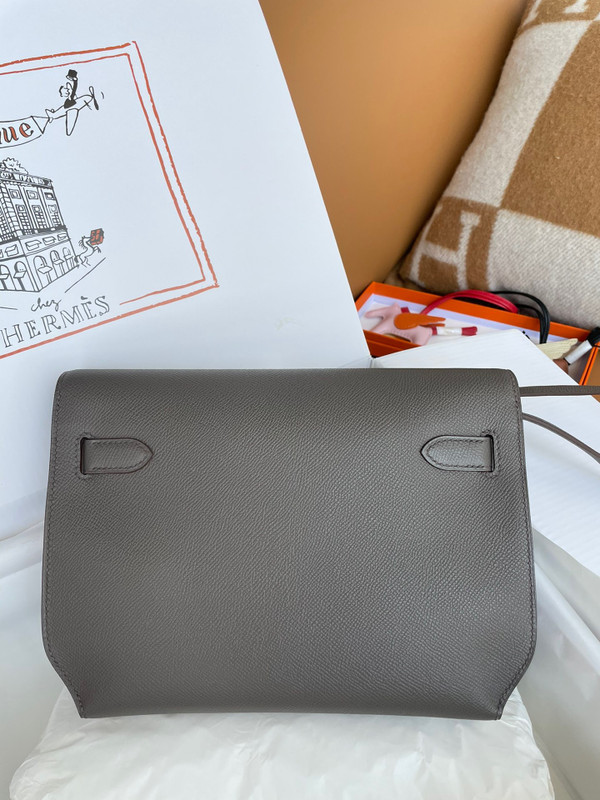 Hermes Kelly Depeches 25 Pochette Graphite Epsom Palladium Hardware