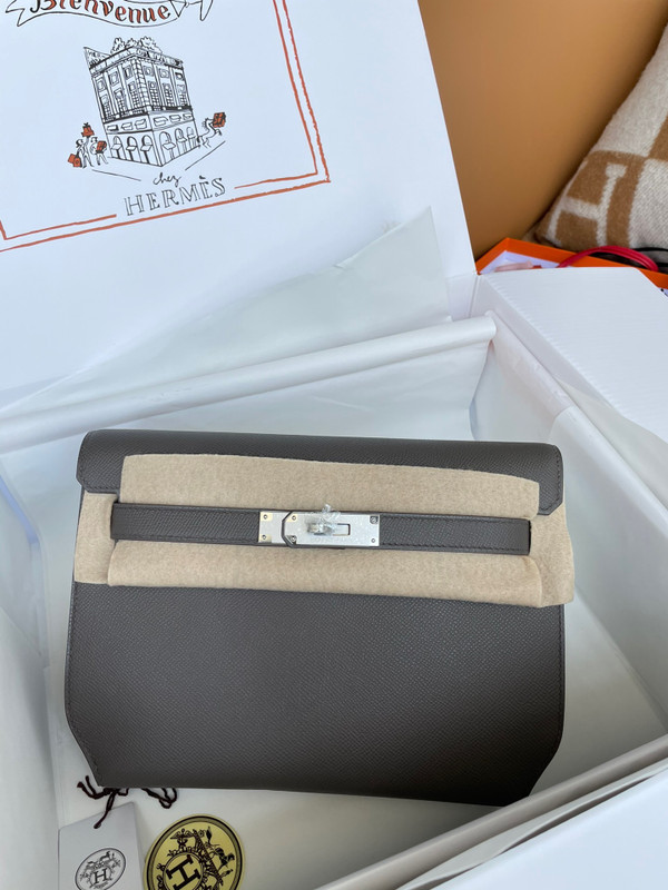 Hermes Kelly Depeches 25 Pochette Graphite Epsom Palladium Hardware