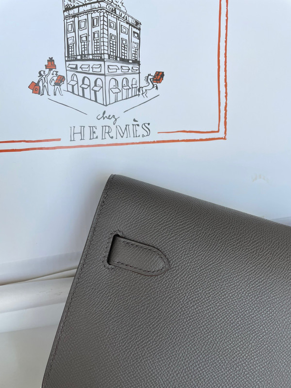 Hermes Kelly Depeches 25 Pochette Graphite Epsom Palladium Hardware
