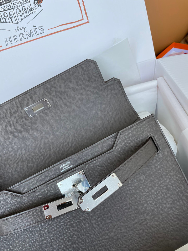 Hermes Kelly Depeches 25 Pochette Graphite Epsom Palladium Hardware