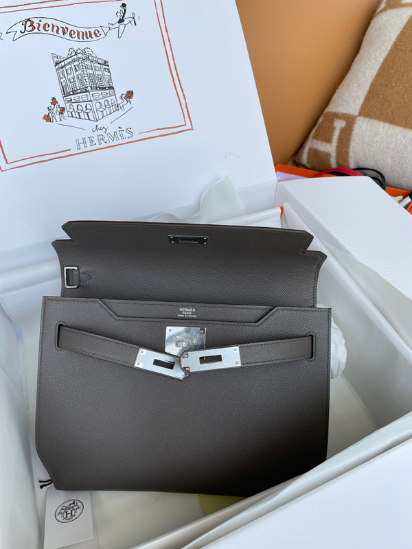 Hermes Kelly Depeches 25 Pochette Graphite Epsom Palladium Hardware