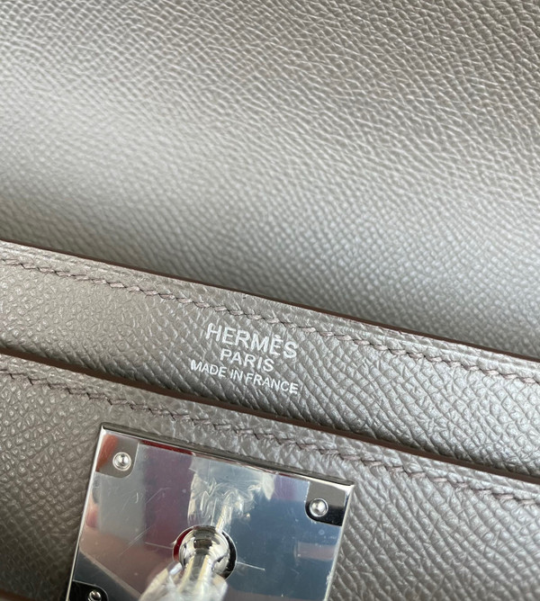 Hermes Kelly Depeches 25 Pochette Graphite Epsom Palladium Hardware