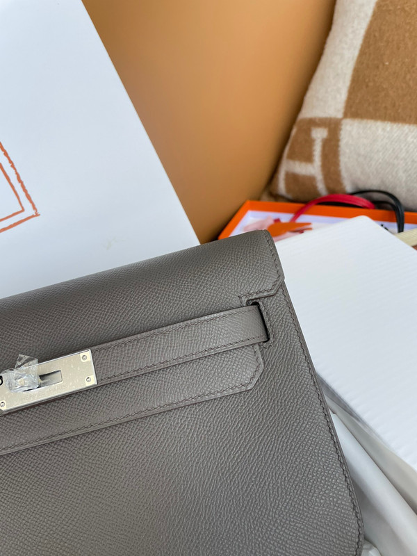 Hermes Kelly Depeches 25 Pochette Graphite Epsom Palladium Hardware