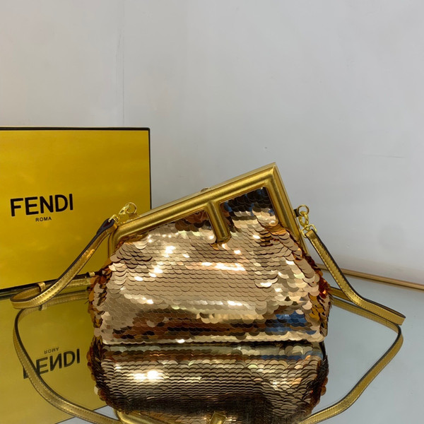 Fendi First Small Gold-coloured leather and sequinned bag