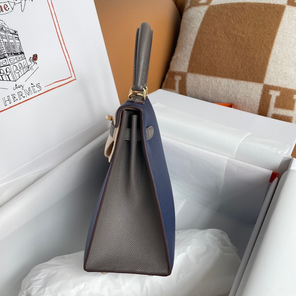 Hermes  Blue Agate/EtainKelly 25 cm Epsom Gold Hardware