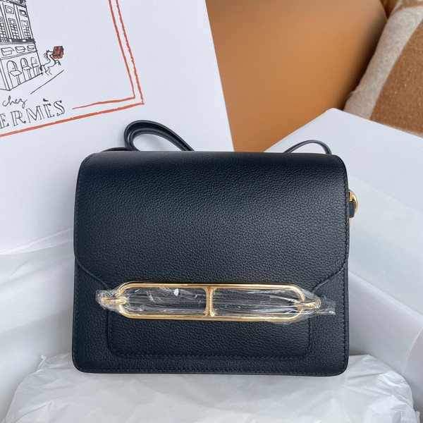 Hermes Noir Togo Gold Hardware Roulis Mini 18/19 Handbag