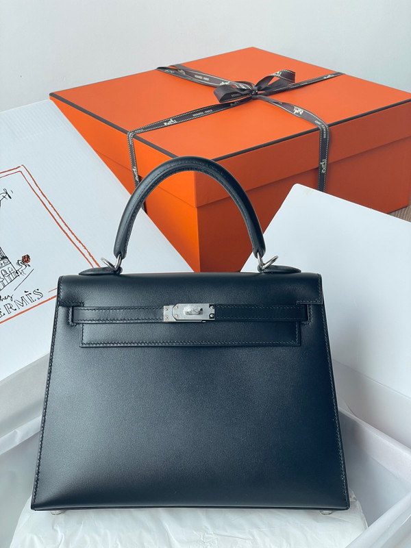 Hermès Black Kelly 25 Swift Palladium  Hardware