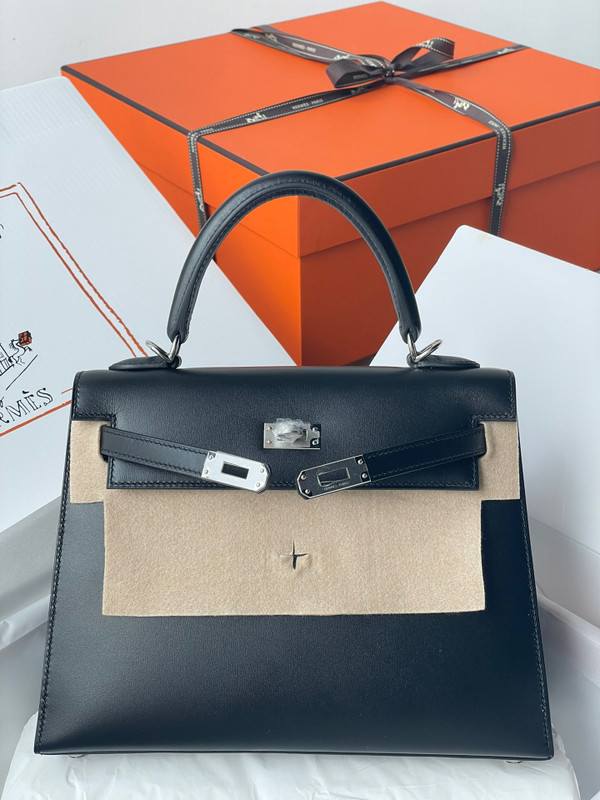 Hermès Black Kelly 25 Swift Palladium  Hardware
