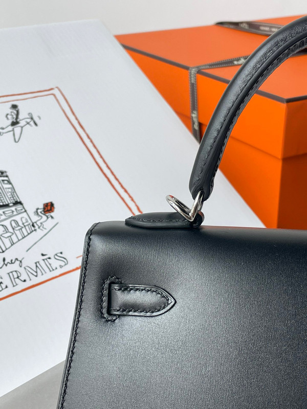 Hermès Black Kelly 25 Swift Palladium  Hardware