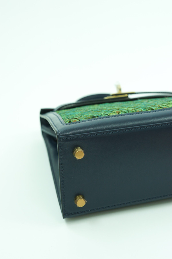 Hermes  FEATHER KELLY 25 Black  Peacock feather & Suede  with Gold Hardware