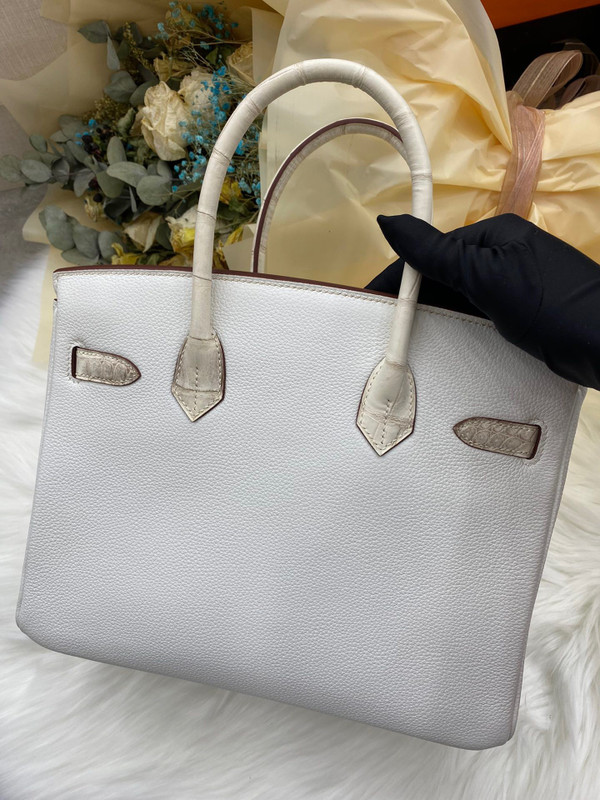 Hermes Birkin Touch 30 Himalaya Niloticus Crocodile & Togo leather with Gold Hardware