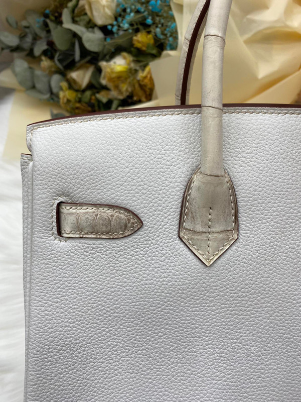 Hermes Birkin Touch 30 Himalaya Niloticus Crocodile & Togo leather with Gold Hardware