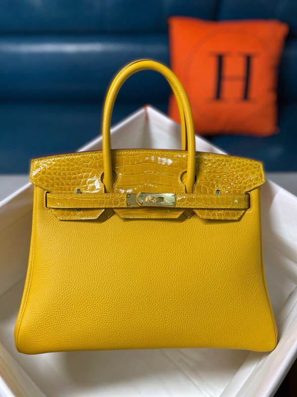 Hermes Birkin Touch 30 Amber Shiny Niloticus Crocodile & Togo leather with Gold Hardware