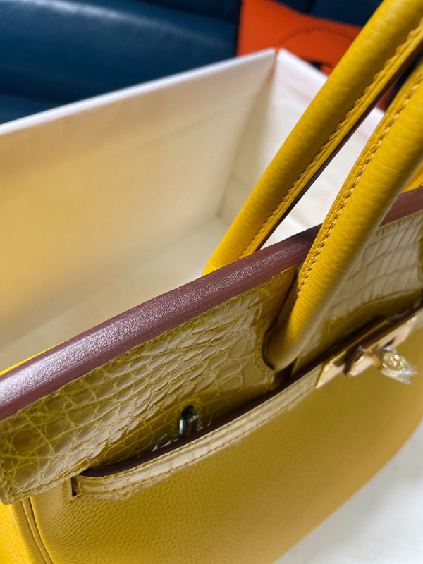 Hermes Birkin Touch 30 Amber Shiny Niloticus Crocodile & Togo leather with Gold Hardware