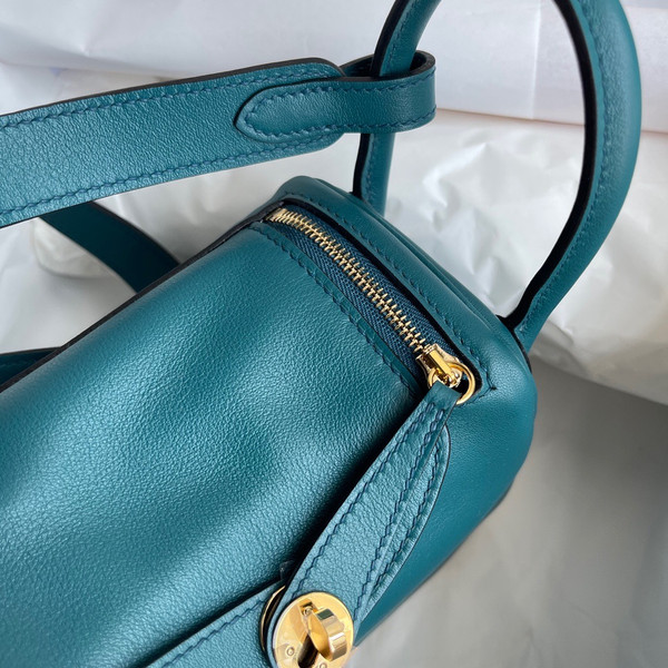 Hermes Mini Lindy 20cm Bag Vert Bosphore Epsom Leather Gold  Hardware