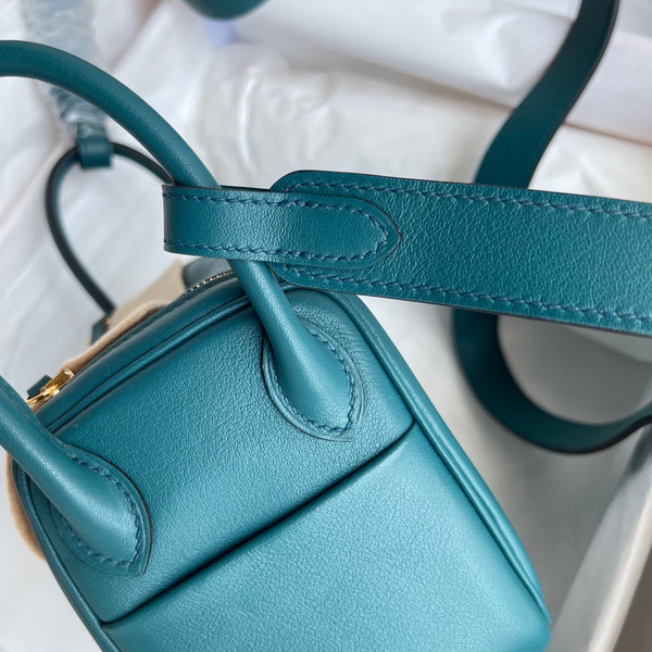 Hermes Mini Lindy 20cm Bag Vert Bosphore Epsom Leather Gold  Hardware