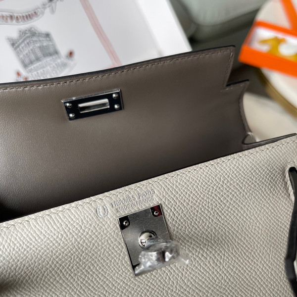 Hermes Special Order Gris Perle/ Etain Mini Kelly II Epsom Palladium  Hardware