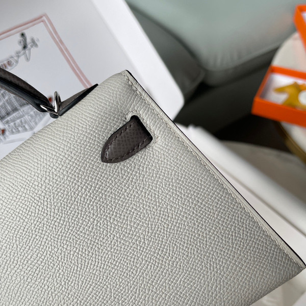 Hermes Special Order Gris Perle/ Etain Mini Kelly II Epsom Palladium  Hardware