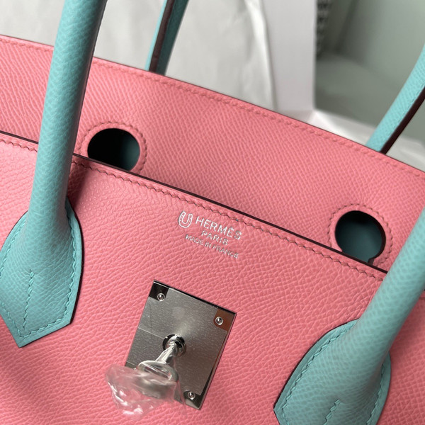Hermès Special Order Rose Confetti/Blue Birkin 30 cm Epsom Leather Palladium Hardware