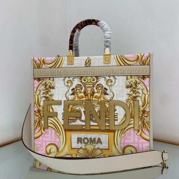 Fendi Sunshine Medium Fendace Printed FF leather shopper White