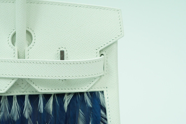 Vintage Hermès Birkin 30 White Epsom with Custom Feather Panel & Palladium Hardware