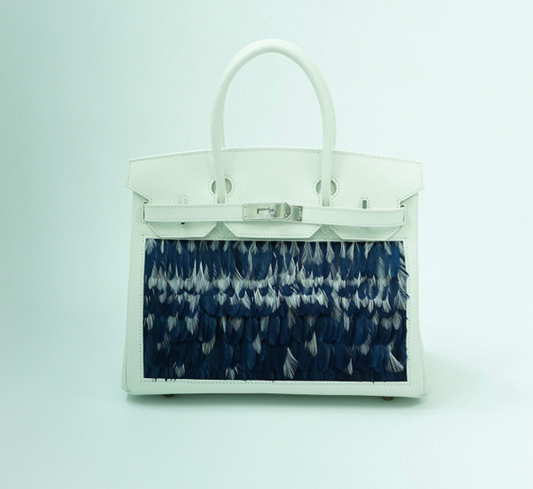 Vintage Hermès Birkin 30 White Epsom with Custom Feather Panel & Palladium Hardware