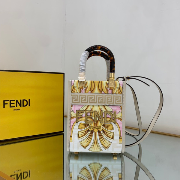 Fendi Mini Sunshine Shopper Fendace Printed FF leather mini bag White