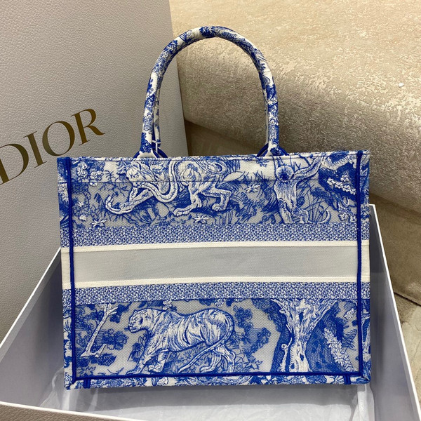 CHRISTIAN DIOR MEDIUM DIOR BOOK TOTE Fluorescent Blue Toile de Jouy Reverse Embroidery